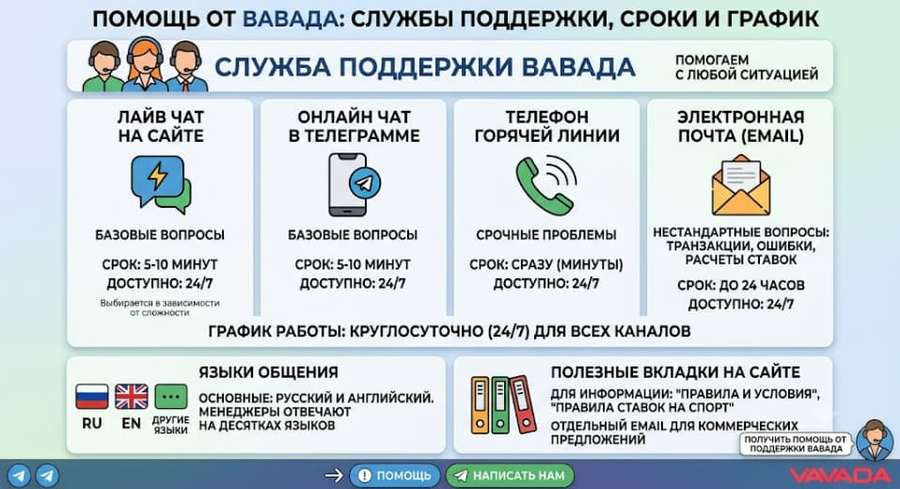 Получить помощь от поддержки Вавада